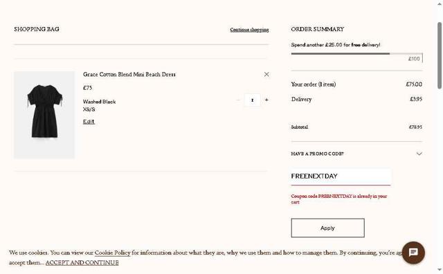 Hush UK checkout page showing Hush UK promo code box | Screenshot taken by SimplyCodes community member on May 21, 2025