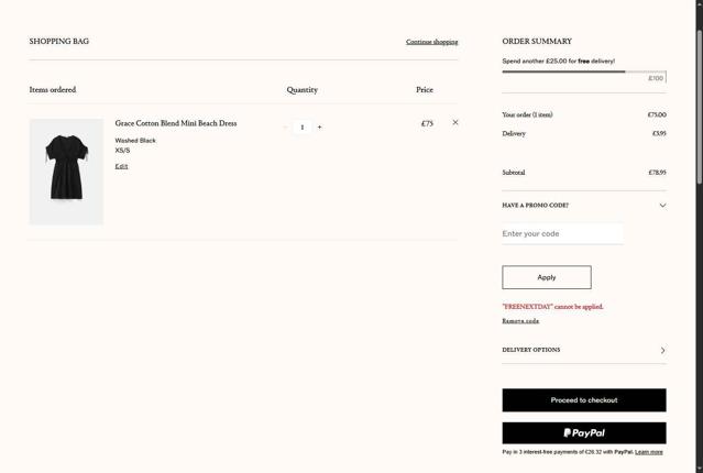 Hush UK checkout page showing Hush UK promo code box | Screenshot taken by SimplyCodes community member on May 21, 2025