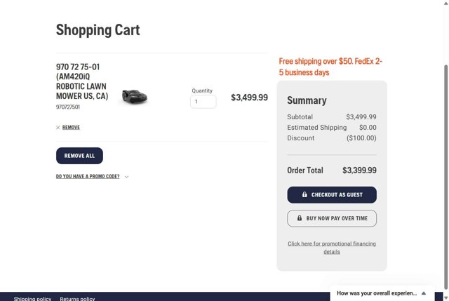 Husqvarna checkout page showing Husqvarna promo code box | Screenshot taken by SimplyCodes community member on Aug 6, 2025