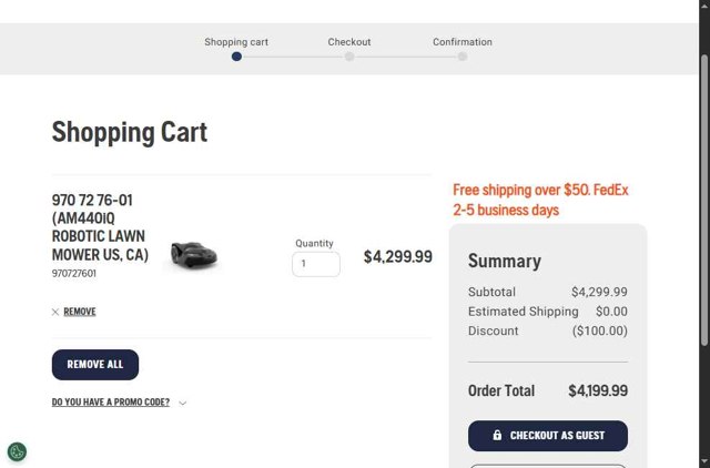 Husqvarna checkout page showing Husqvarna promo code box | Screenshot taken by SimplyCodes community member on Jul 30, 2025
