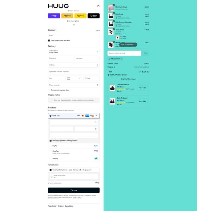 Huug checkout page showing Huug discount code box | Screenshot taken by SimplyCodes community member on Sep 1, 2025