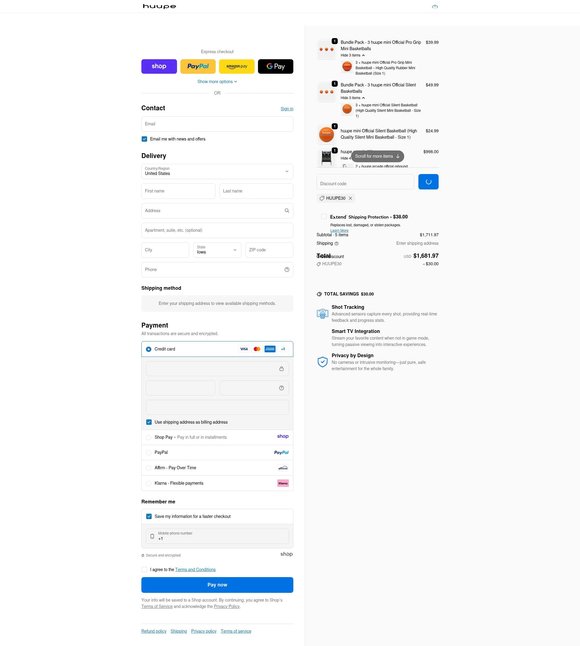 Huupe checkout page showing Huupe promo code box | Screenshot taken by SimplyCodes community member on Jan 5, 2026