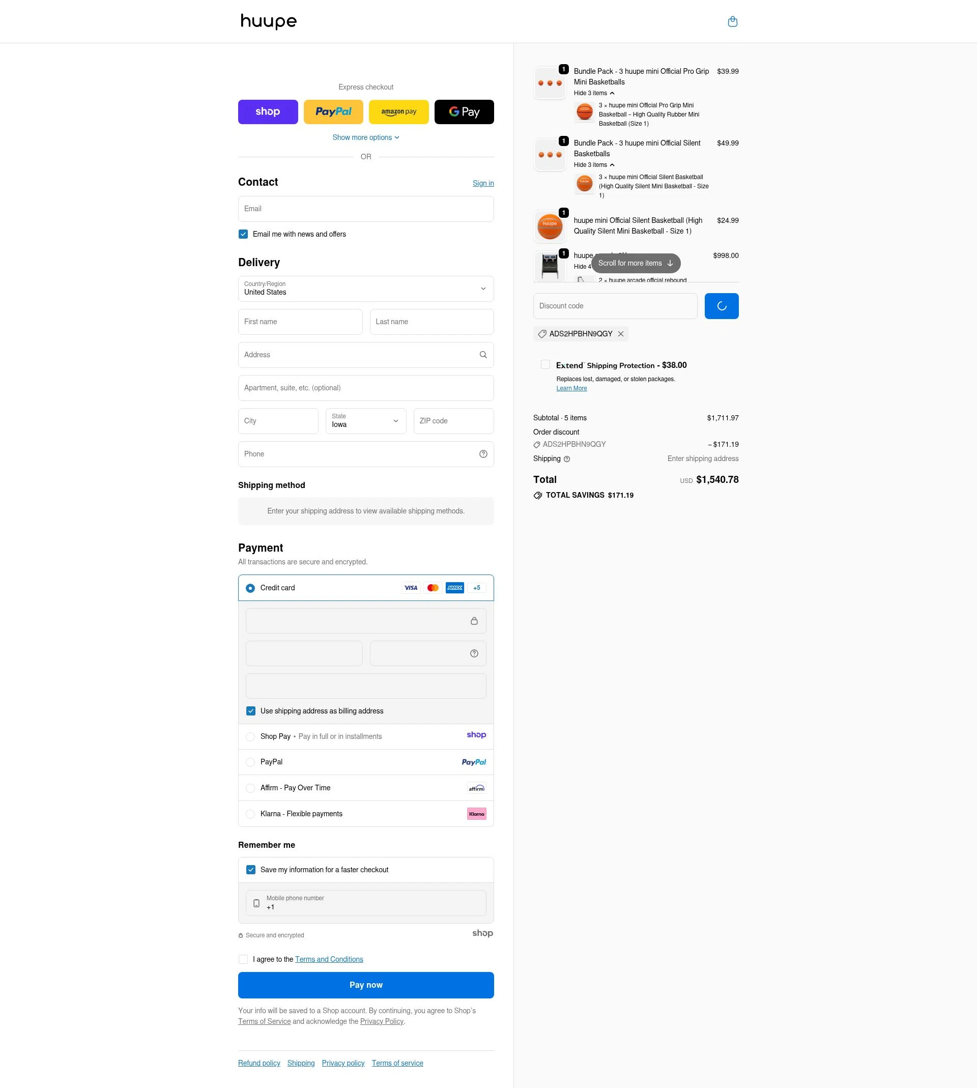 Huupe checkout page showing Huupe promo code box | Screenshot taken by SimplyCodes community member on Dec 26, 2025