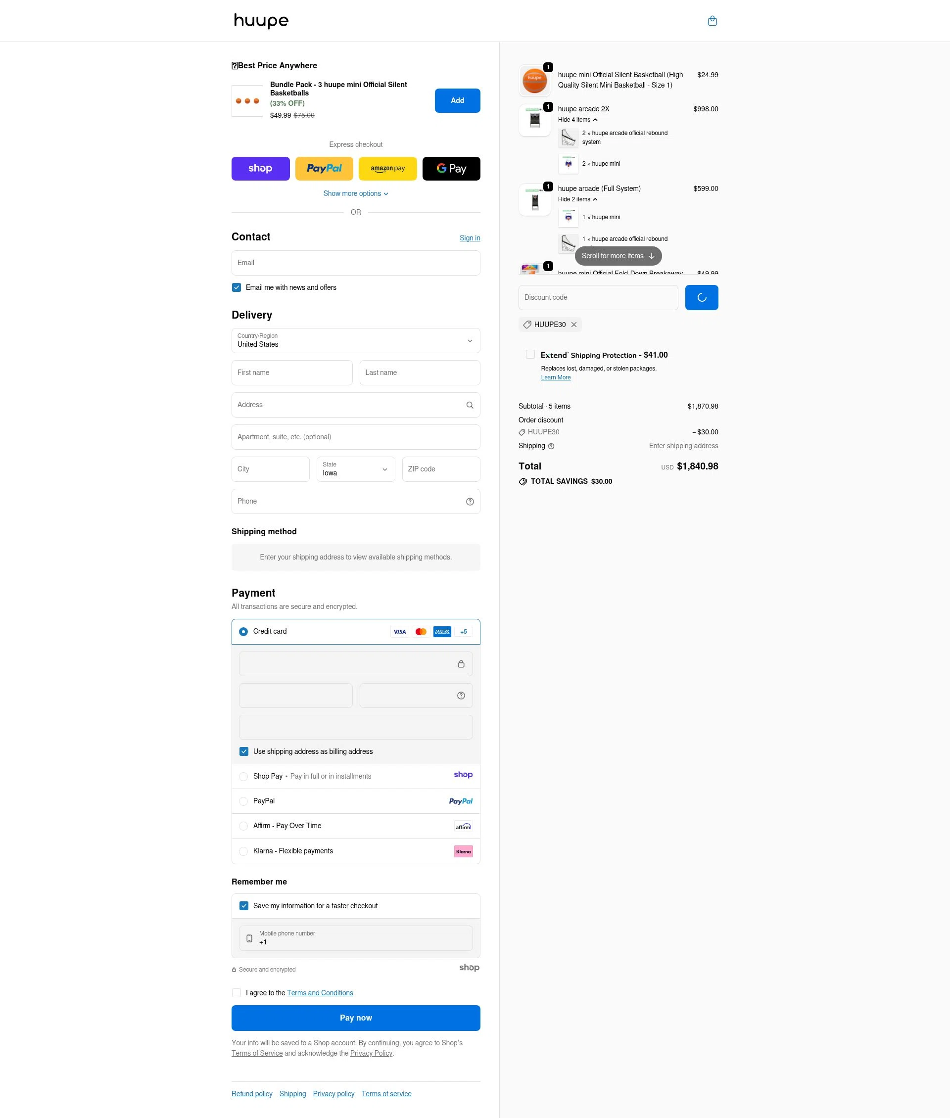 Huupe checkout page showing Huupe promo code box | Screenshot taken by SimplyCodes community member on Dec 21, 2025