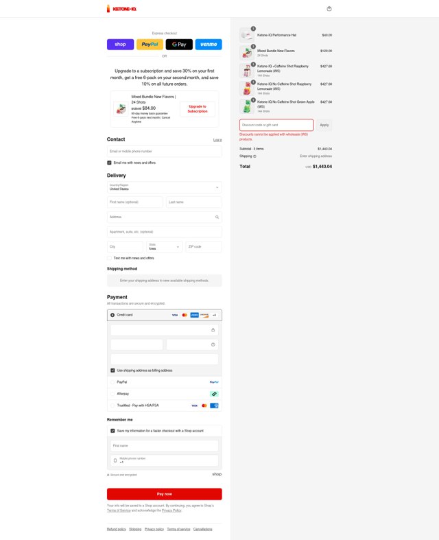 HVMN checkout page showing HVMN discount code box | Screenshot taken by SimplyCodes community member on Sep 5, 2025