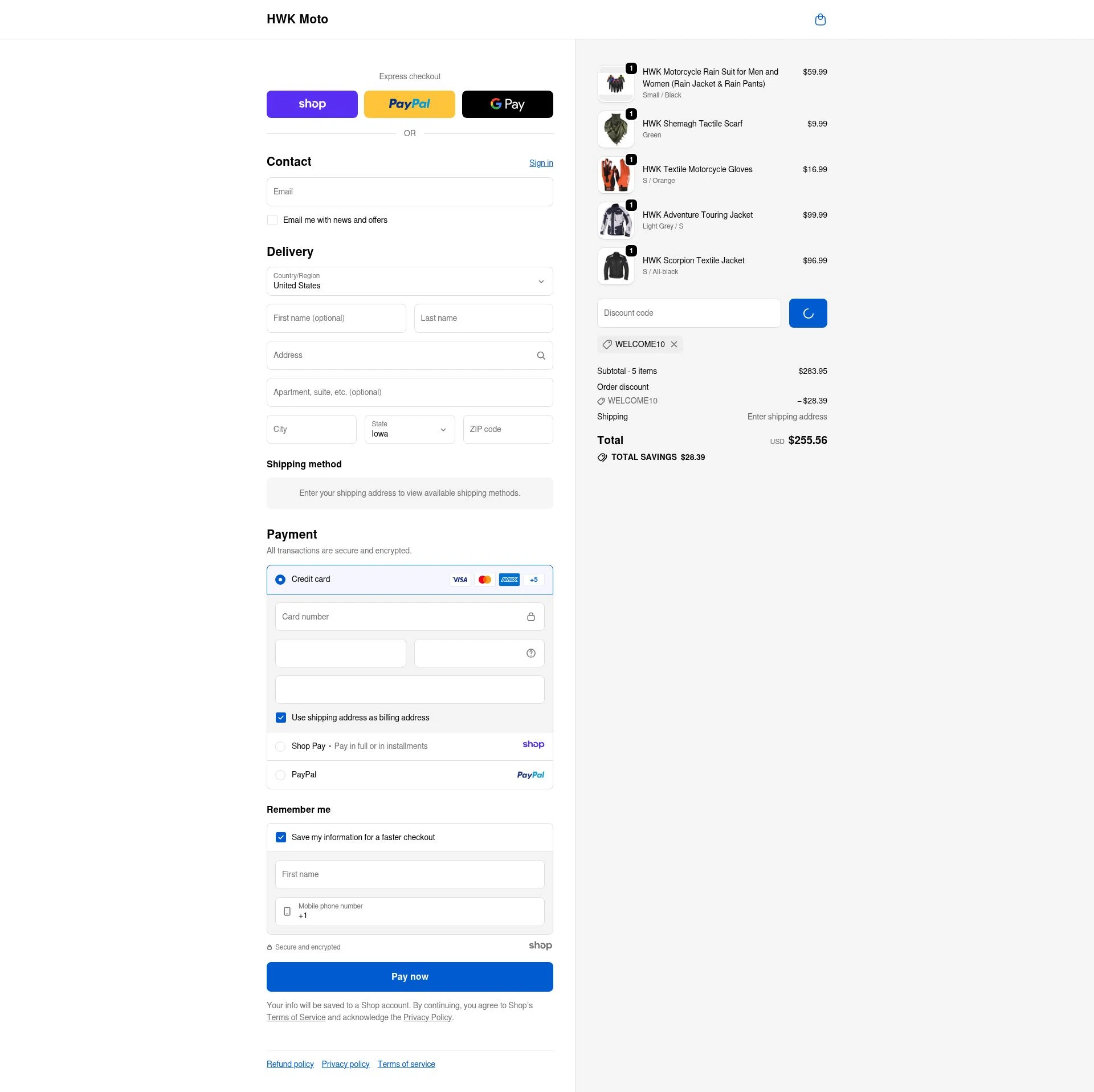 HWK Moto checkout page showing HWK Moto promo code box | Screenshot taken by SimplyCodes community member on Jan 5, 2026