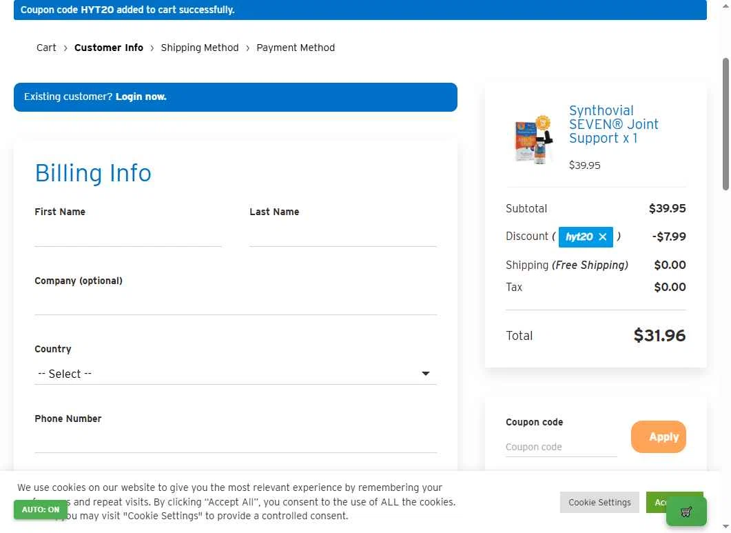 Hyalogic checkout page showing Hyalogic coupon code box | Screenshot taken by SimplyCodes community member on Dec 11, 2025