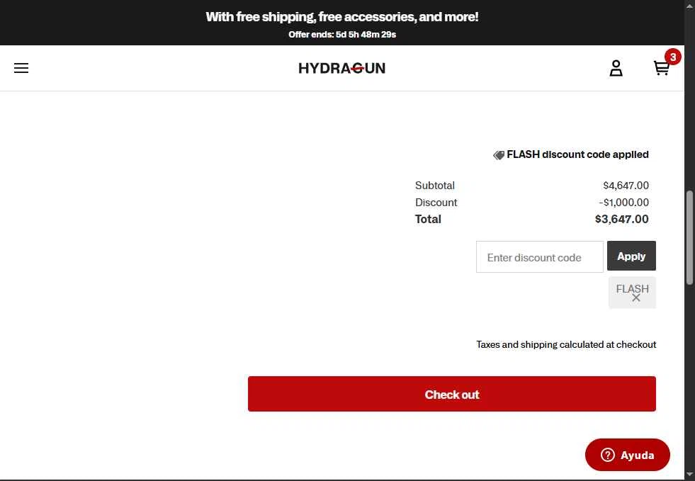 Hydragun checkout page showing Hydragun discount code box | Screenshot taken by SimplyCodes community member on Jan 26, 2026