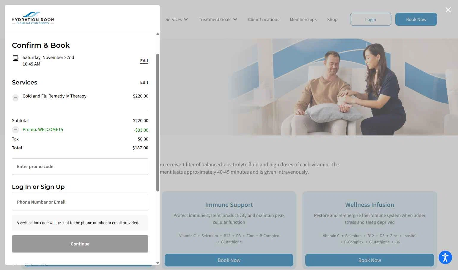 Hydration Room checkout page showing Hydration Room discount code box | Screenshot taken by SimplyCodes community member on Nov 21, 2025