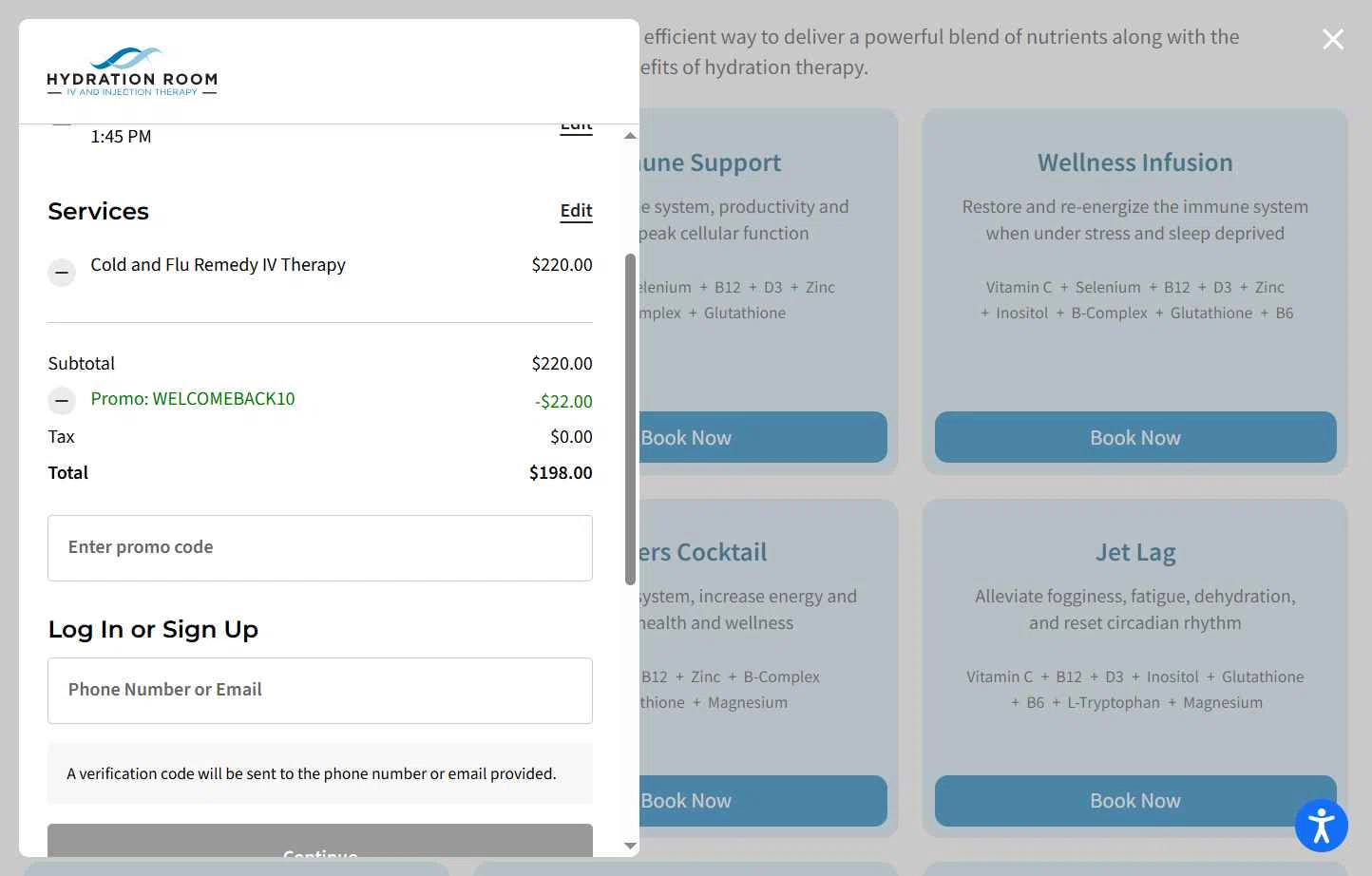 Hydration Room checkout page showing Hydration Room discount code box | Screenshot taken by SimplyCodes community member on Dec 29, 2025