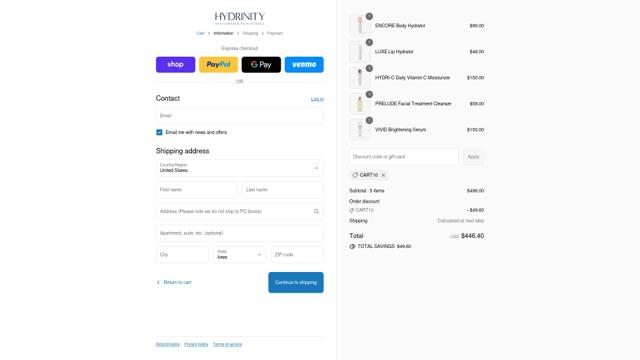 Hydrinity checkout page showing Hydrinity discount code box | Screenshot taken by SimplyCodes community member on Sep 8, 2025