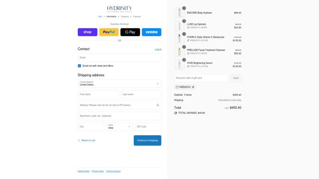 Hydrinity checkout page showing Hydrinity discount code box | Screenshot taken by SimplyCodes community member on Sep 8, 2025