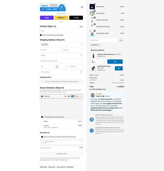 Hydroh Bottle checkout page showing Hydroh Bottle coupon code box | Screenshot taken by SimplyCodes community member on Sep 4, 2025