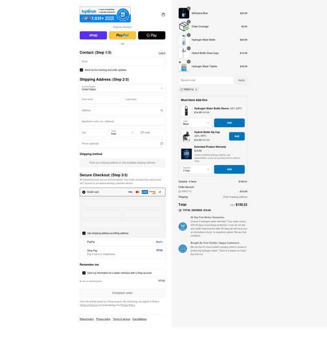 Hydroh Bottle checkout page showing Hydroh Bottle coupon code box | Screenshot taken by SimplyCodes community member on Sep 5, 2025