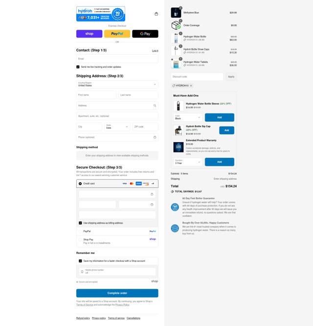 Hydroh Bottle checkout page showing Hydroh Bottle coupon code box | Screenshot taken by SimplyCodes community member on Sep 1, 2025