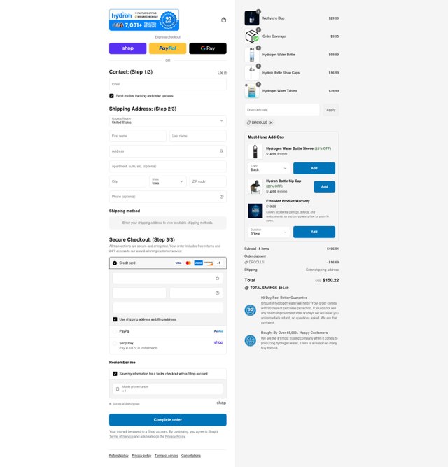 Hydroh Bottle checkout page showing Hydroh Bottle coupon code box | Screenshot taken by SimplyCodes community member on Sep 1, 2025