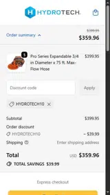 HydroTech Hose coupon verification screenshot