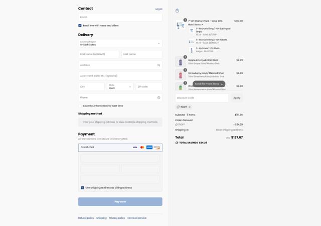 Hydroxie checkout page showing Hydroxie promo code box | Screenshot taken by SimplyCodes community member on Sep 3, 2025