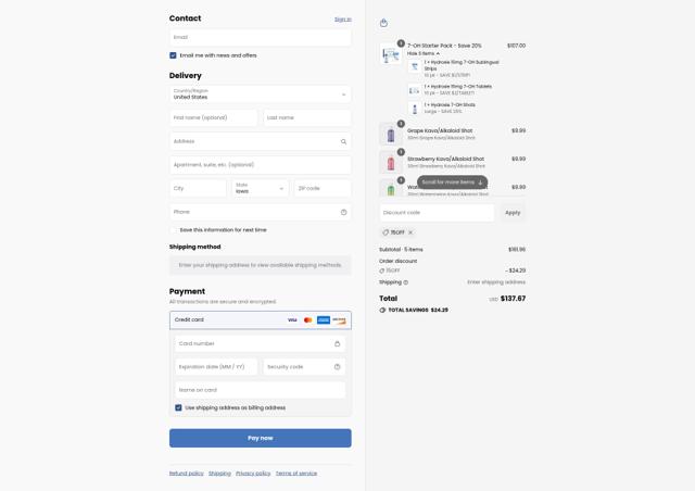 Hydroxie checkout page showing Hydroxie promo code box | Screenshot taken by SimplyCodes community member on Sep 12, 2025