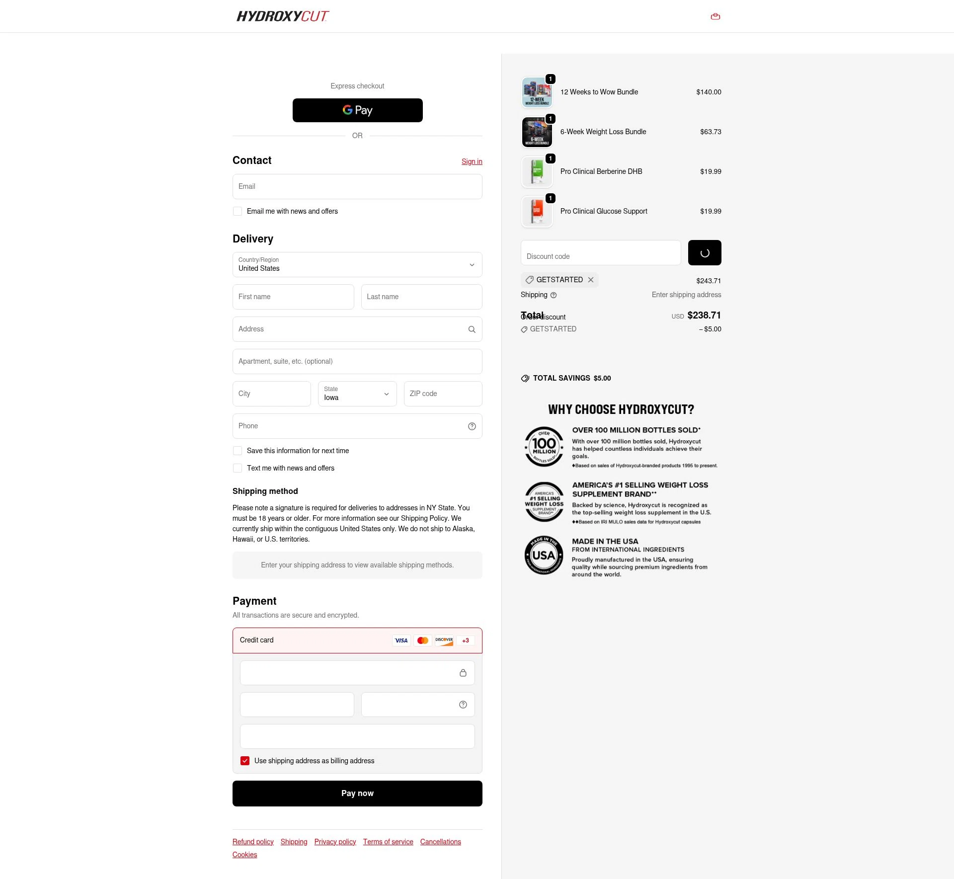 Hydroxycut checkout page showing Hydroxycut promo code box | Screenshot taken by SimplyCodes community member on Jan 7, 2026