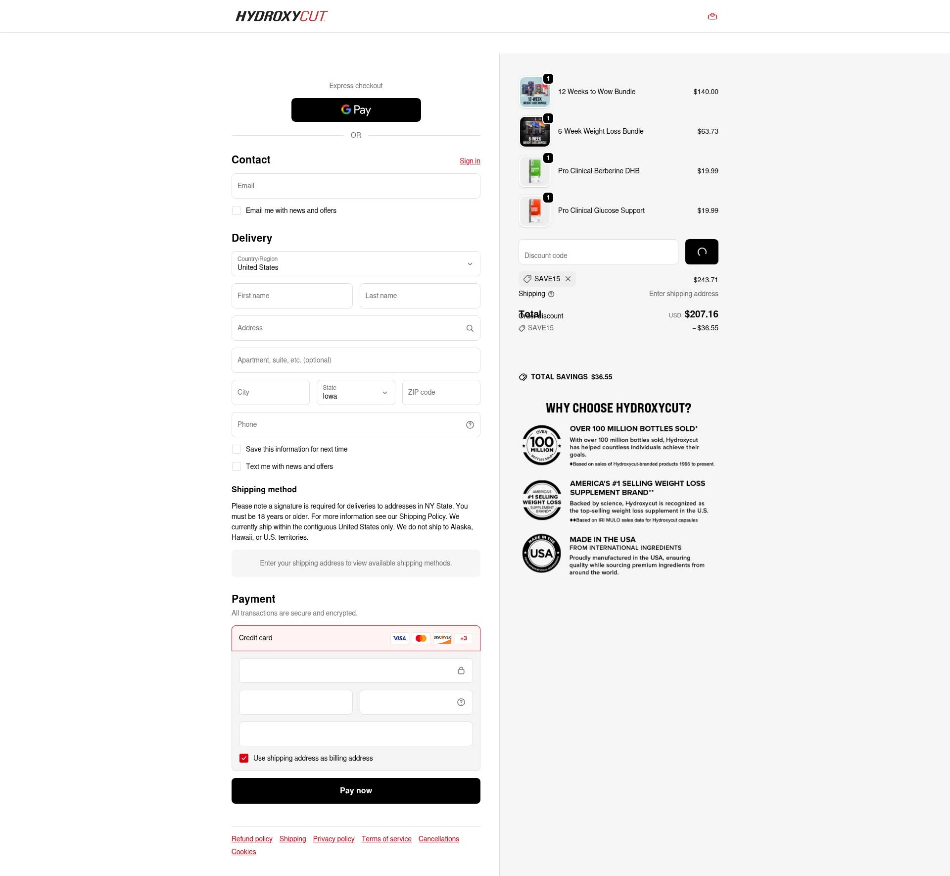 Hydroxycut checkout page showing Hydroxycut promo code box | Screenshot taken by SimplyCodes community member on Jan 7, 2026