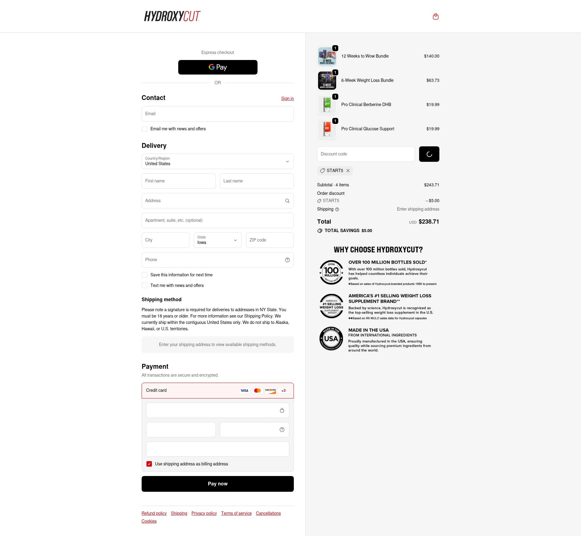 Hydroxycut checkout page showing Hydroxycut promo code box | Screenshot taken by SimplyCodes community member on Jan 7, 2026