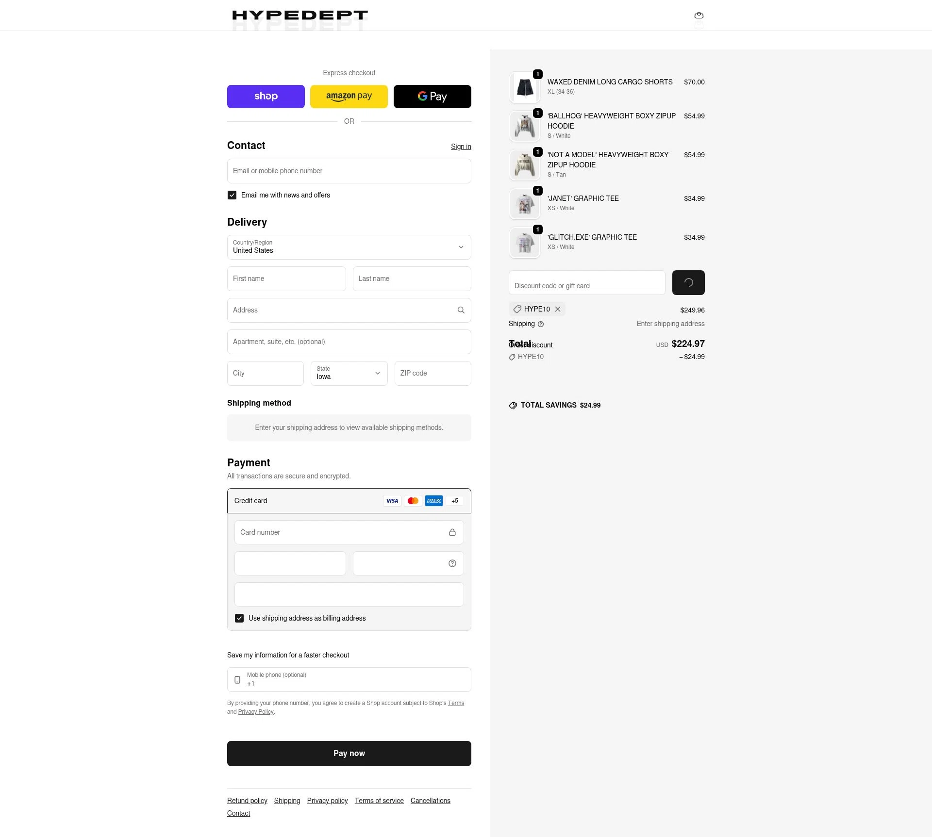 HYPEDEPT checkout page showing HYPEDEPT discount code box | Screenshot taken by SimplyCodes community member on Feb 5, 2026