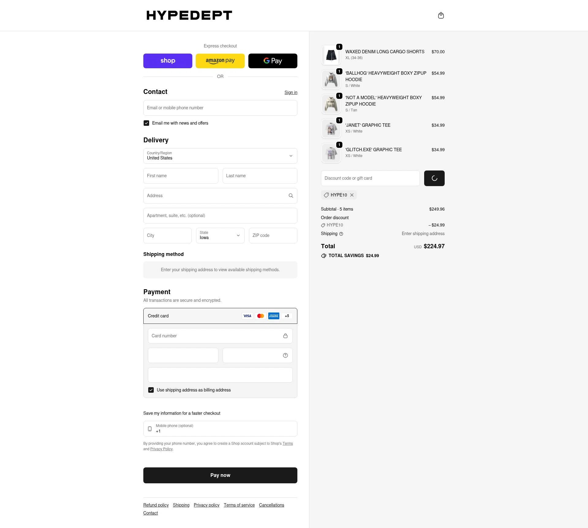 HYPEDEPT checkout page showing HYPEDEPT discount code box | Screenshot taken by SimplyCodes community member on Feb 10, 2026