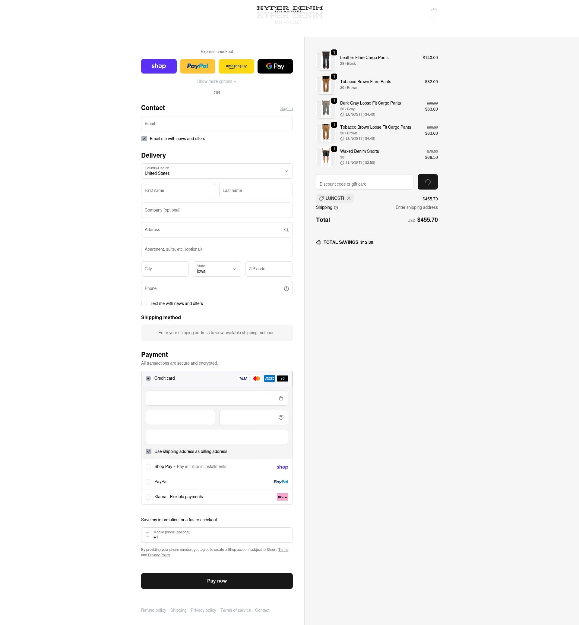Hyper Denim checkout page showing Hyper Denim discount code box | Screenshot taken by SimplyCodes community member on Feb 9, 2026