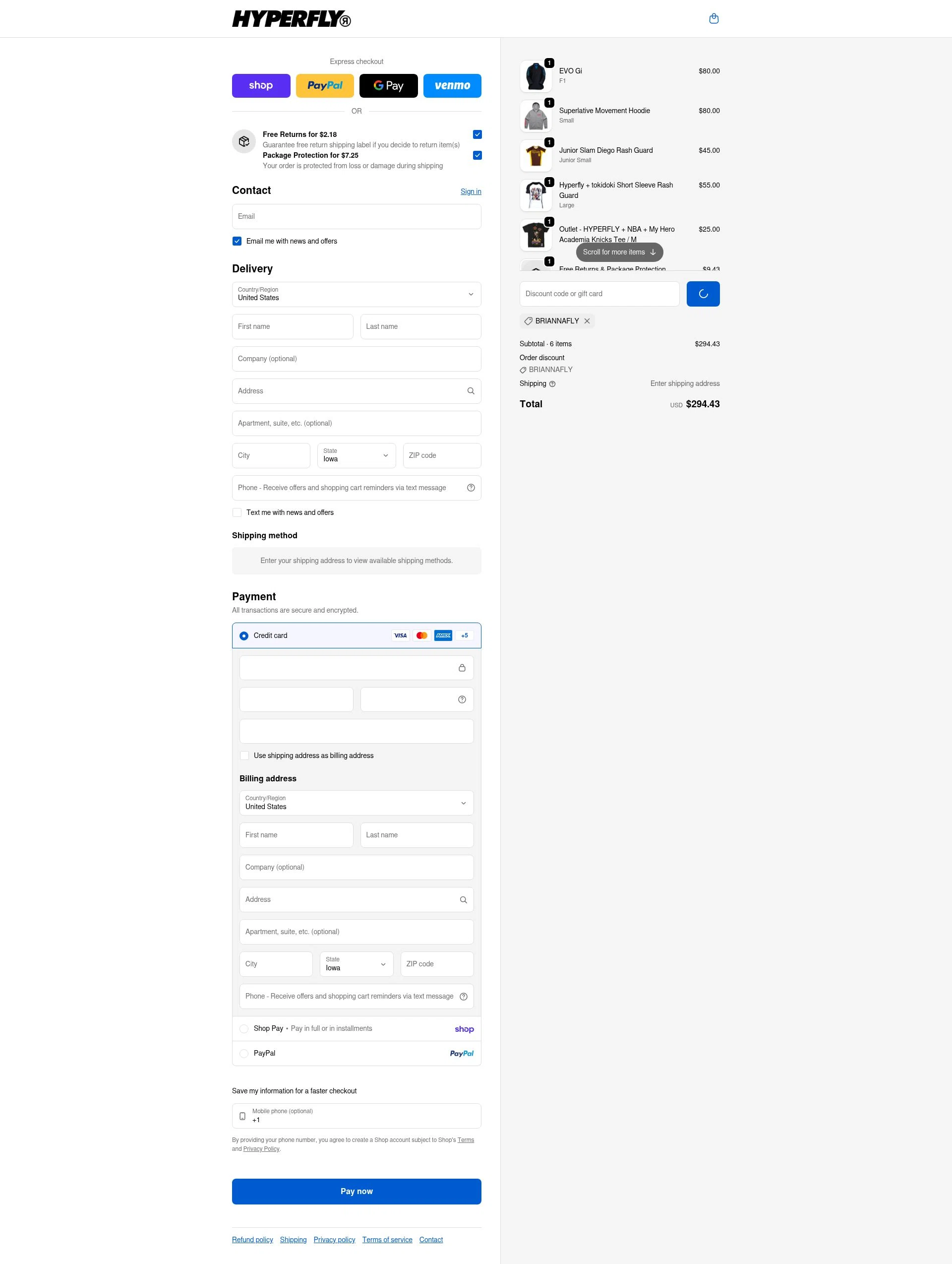 Hyperfly checkout page showing Hyperfly discount code box | Screenshot taken by SimplyCodes community member on Feb 9, 2026