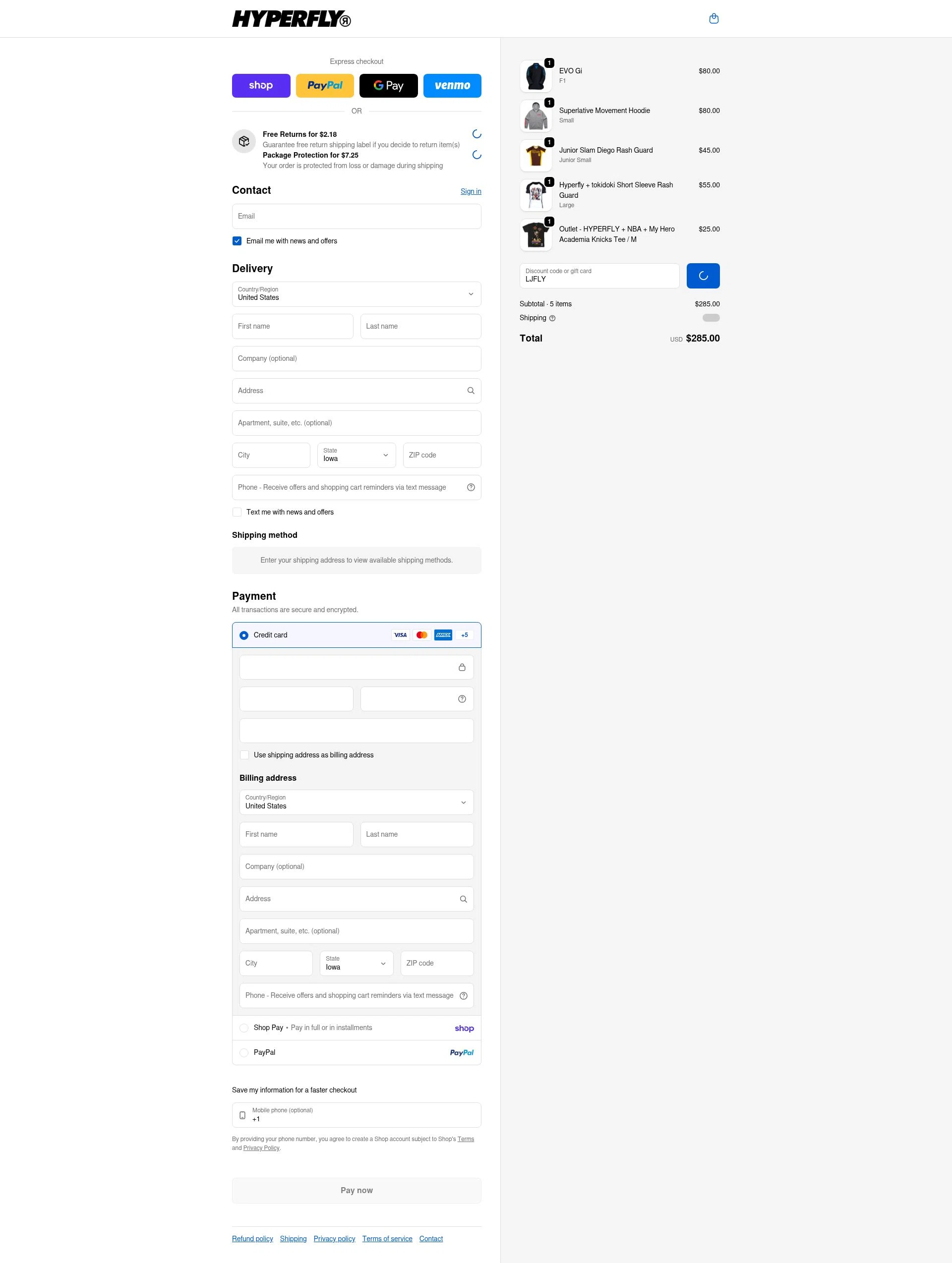 Hyperfly checkout page showing Hyperfly discount code box | Screenshot taken by SimplyCodes community member on Feb 13, 2026