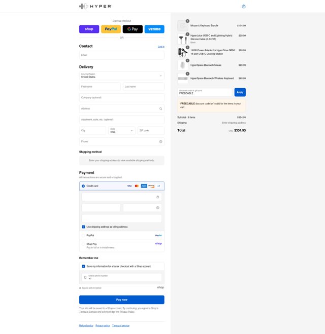 Hyper checkout page showing Hyper promo code box | Screenshot taken by SimplyCodes community member on Sep 5, 2025