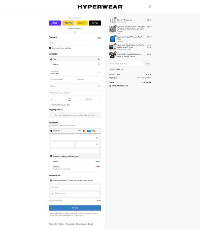 Hyper Wear checkout page showing Hyper Wear promo code box | Screenshot taken by SimplyCodes community member on Sep 6, 2025