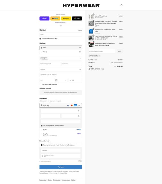 Hyper Wear checkout page showing Hyper Wear promo code box | Screenshot taken by SimplyCodes community member on Sep 10, 2025