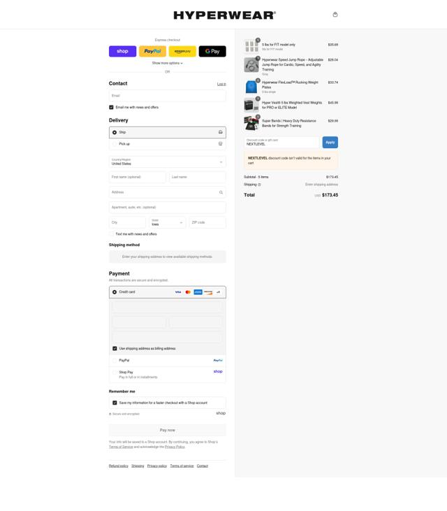 Hyper Wear checkout page showing Hyper Wear promo code box | Screenshot taken by SimplyCodes community member on Sep 2, 2025