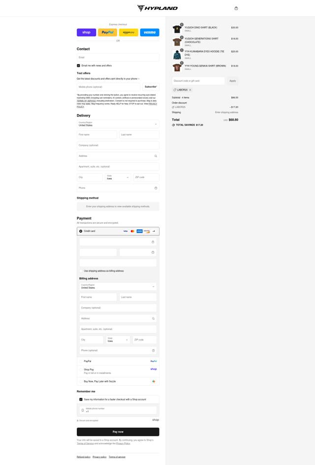 Hypland checkout page showing Hypland discount code box | Screenshot taken by SimplyCodes community member on Sep 3, 2025