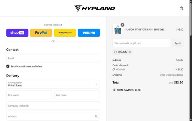 Hypland checkout page showing Hypland discount code box | Screenshot taken by SimplyCodes community member on May 9, 2025