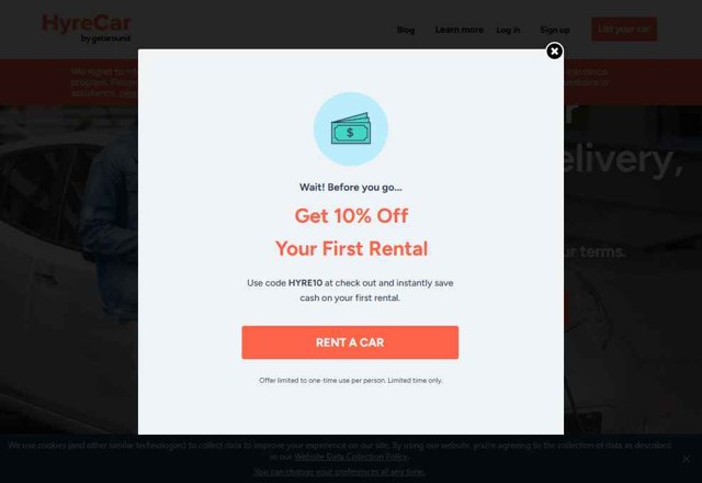HyreCar checkout page showing HyreCar promo code box | Screenshot taken by SimplyCodes community member on May 12, 2025