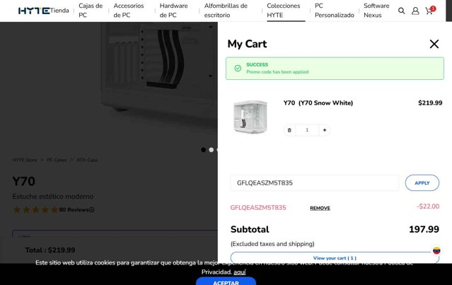 HYTE checkout page showing HYTE promo code box | Screenshot taken by SimplyCodes community member on Aug 17, 2025