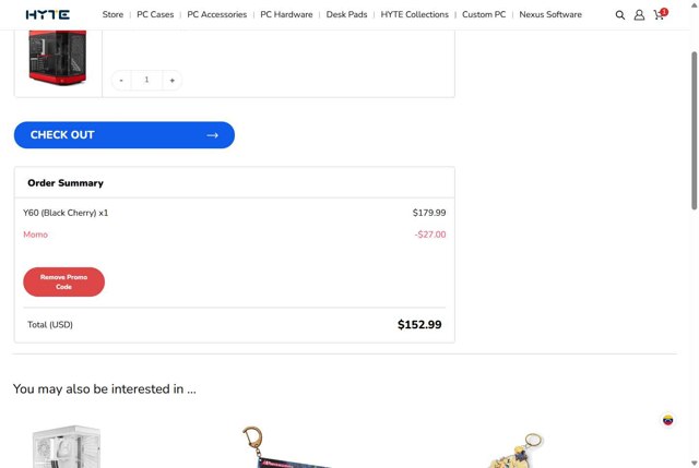 HYTE checkout page showing HYTE promo code box | Screenshot taken by SimplyCodes community member on Aug 27, 2025