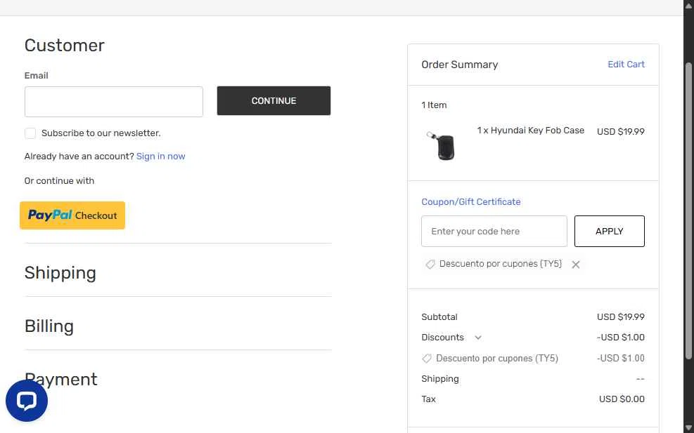 Hyundai Shop checkout page showing Hyundai Shop coupon code box | Screenshot taken by SimplyCodes community member on Jan 22, 2026