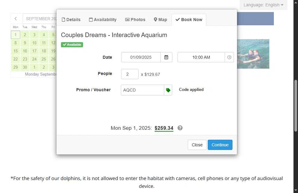 Interactive Aquarium Cancun checkout page showing Interactive Aquarium Cancun promo code box | Screenshot taken by SimplyCodes community member on Jul 4, 2025
