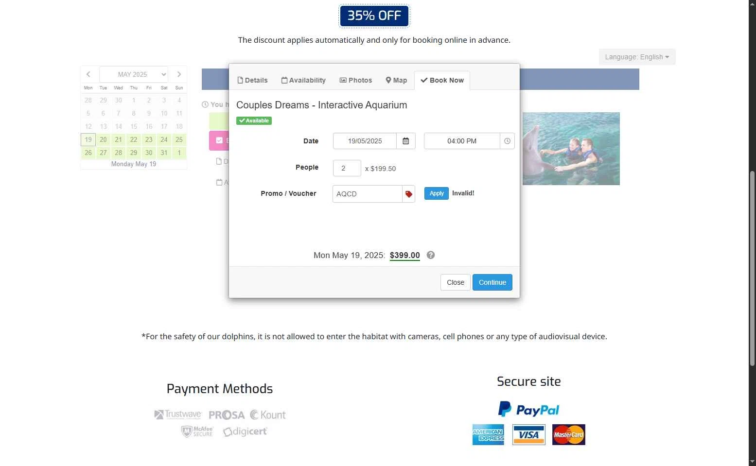 Interactive Aquarium Cancun checkout page showing Interactive Aquarium Cancun promo code box | Screenshot taken by SimplyCodes community member on May 19, 2025