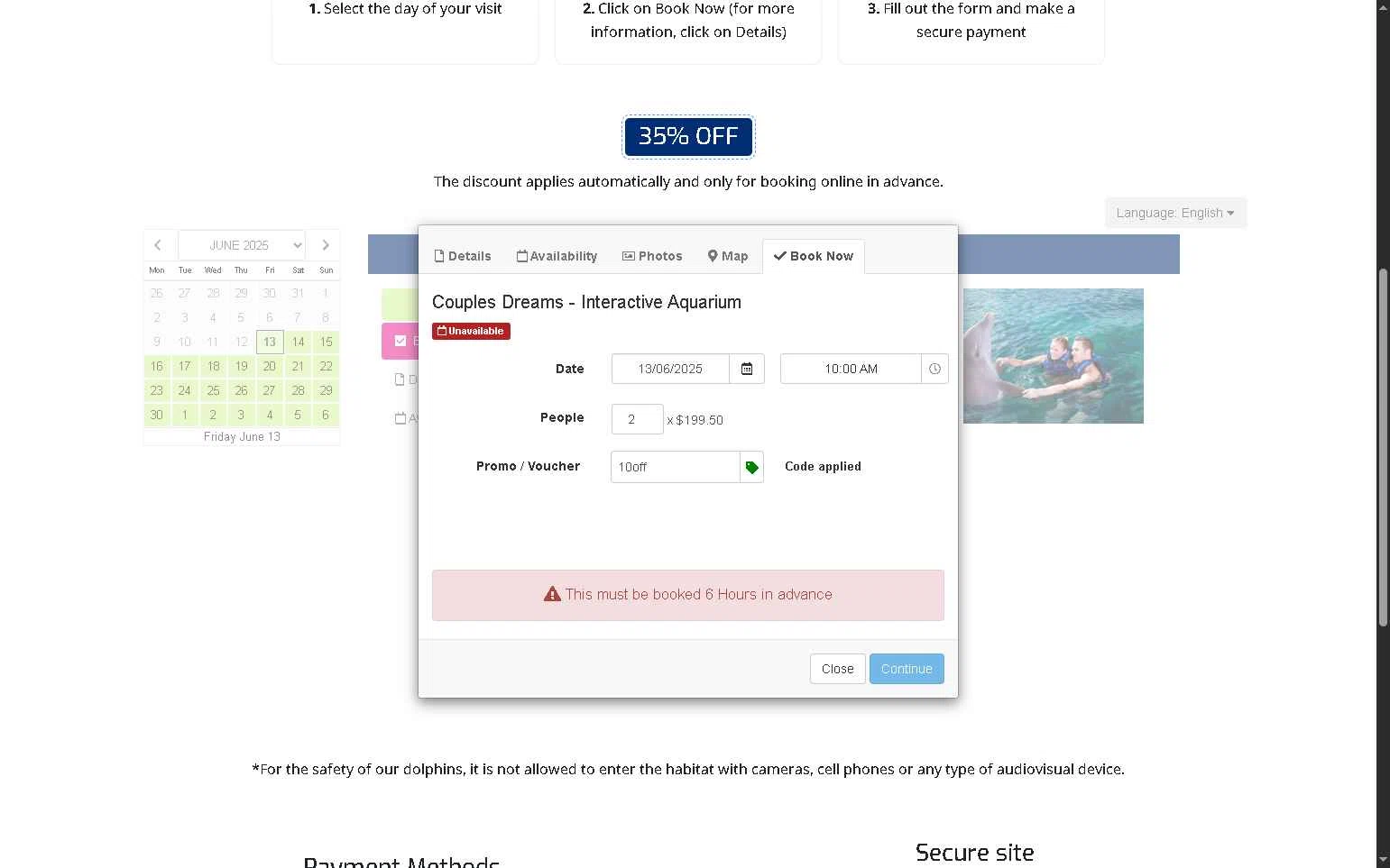 Interactive Aquarium Cancun checkout page showing Interactive Aquarium Cancun promo code box | Screenshot taken by SimplyCodes community member on Jun 13, 2025
