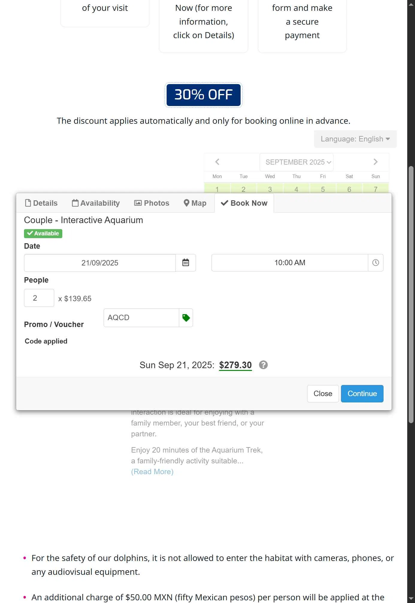 Interactive Aquarium Cancun checkout page showing Interactive Aquarium Cancun promo code box | Screenshot taken by SimplyCodes community member on Aug 6, 2025