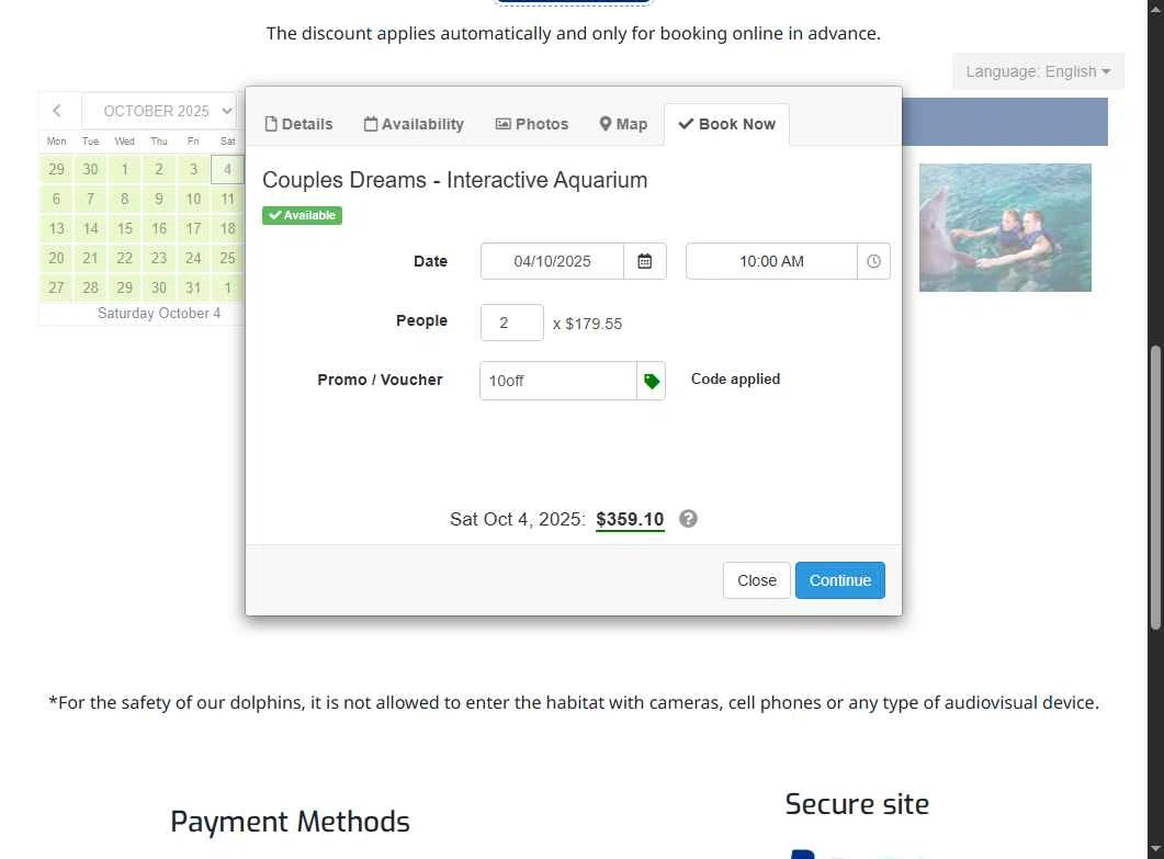 Interactive Aquarium Cancun checkout page showing Interactive Aquarium Cancun promo code box | Screenshot taken by SimplyCodes community member on Jul 12, 2025
