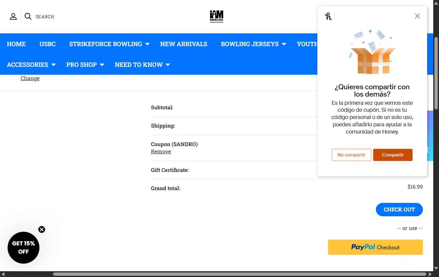 I Am Bowling checkout page showing I Am Bowling coupon code box | Screenshot taken by SimplyCodes community member on Dec 19, 2025