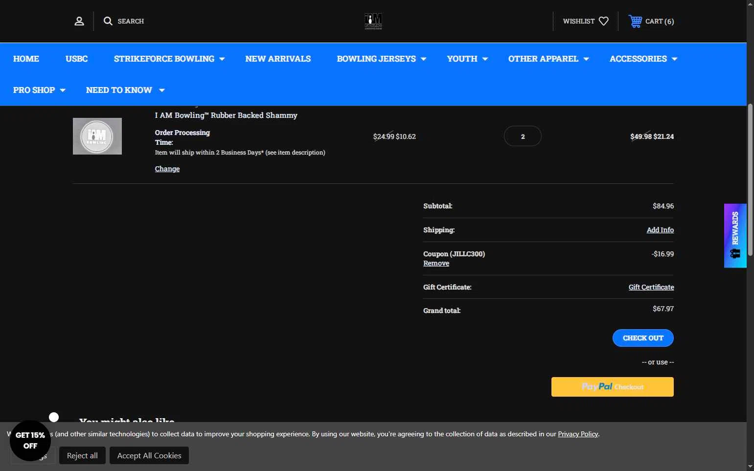I Am Bowling checkout page showing I Am Bowling coupon code box | Screenshot taken by SimplyCodes community member on Dec 19, 2025