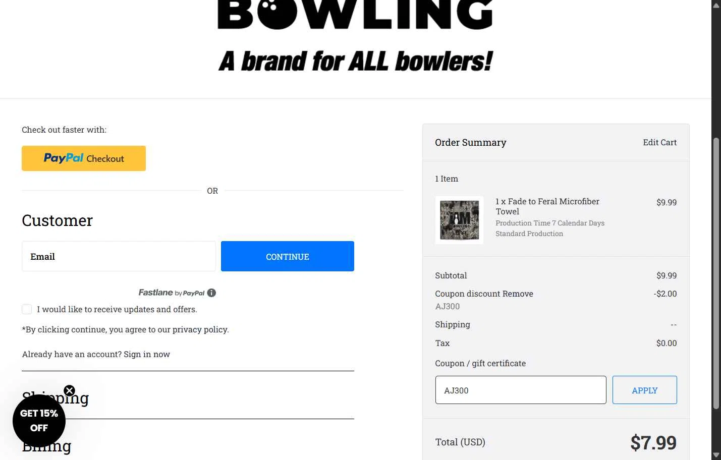I Am Bowling checkout page showing I Am Bowling coupon code box | Screenshot taken by SimplyCodes community member on Dec 23, 2025