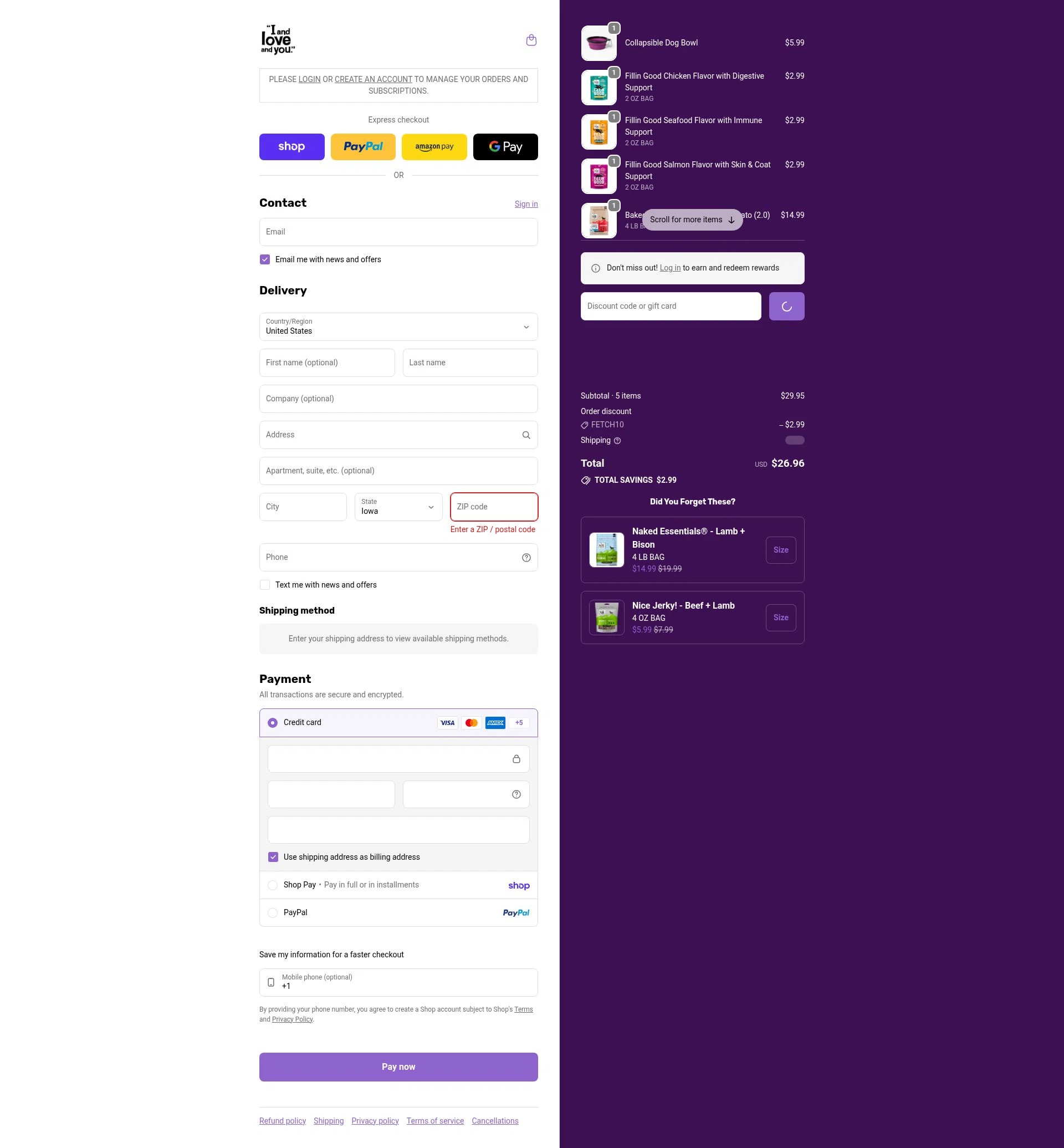 I and Love and You checkout page showing I and Love and You discount code box | Screenshot taken by SimplyCodes community member on Feb 6, 2026